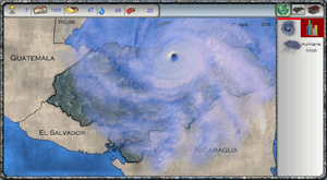 In-game screenshot of Hurricane Mitch over Honduras